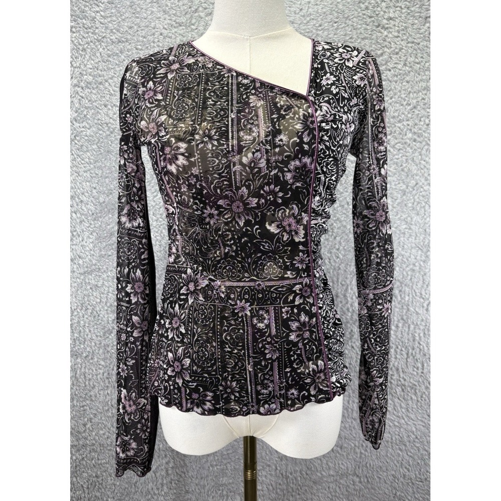 Anac by Kimi Top S Sheer Mesh Floral Paisley Top Women's Long Sleeve Y2K Boho